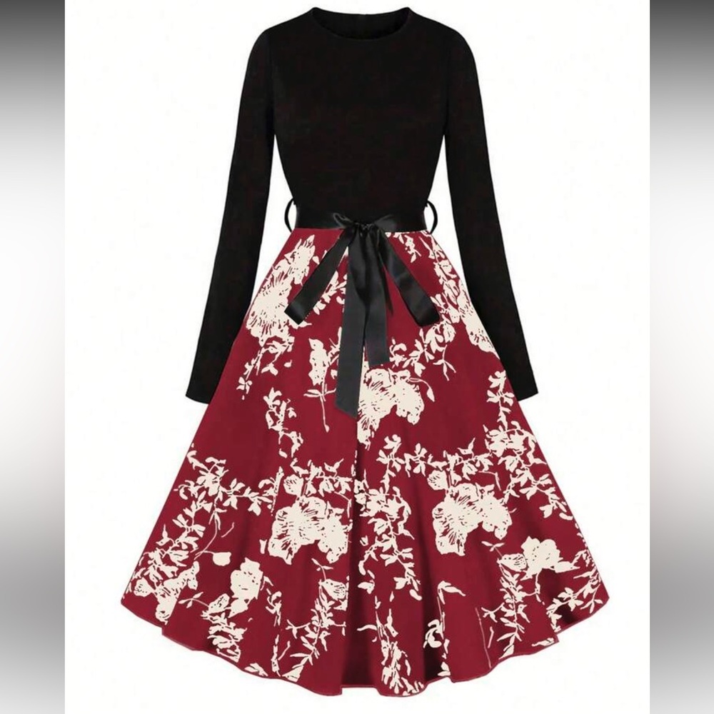 Vintage Floral Belted A-Line Dress NEW 🏷️